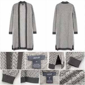 Aerie Chevron Long Open Front Cardigan Sweater Grey White Size M